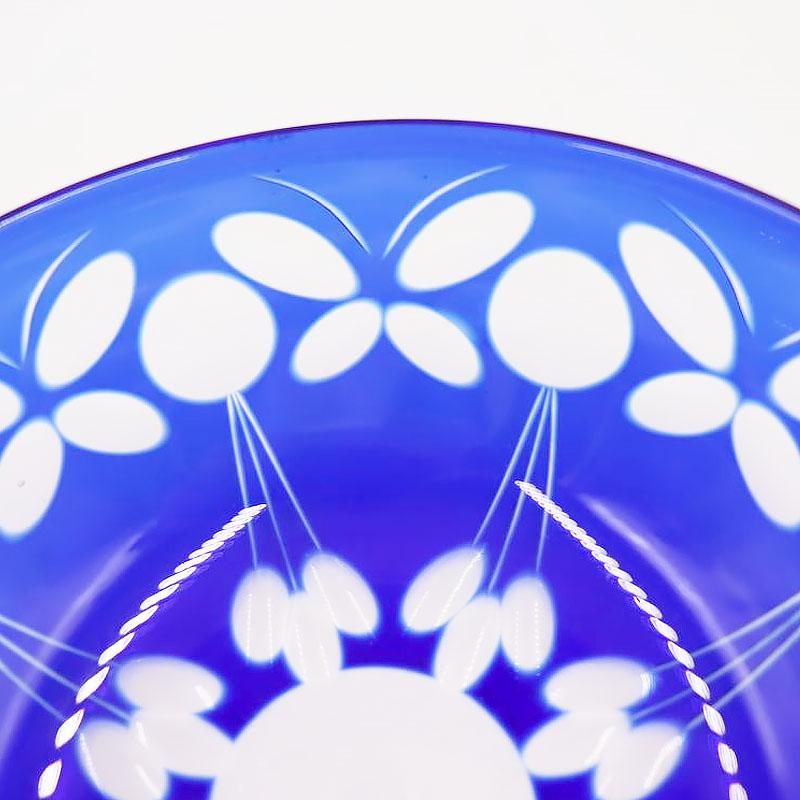 大正ロマン青切子鉢 アンティークカットガラスブルー