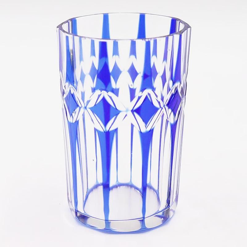 青紺ブルーのアンティークカットガラス切子グラス大正ロマン