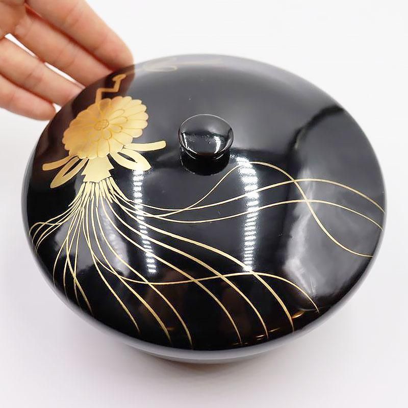 大正昭和初期の黒漆塗蒔絵菓子器小物入れ