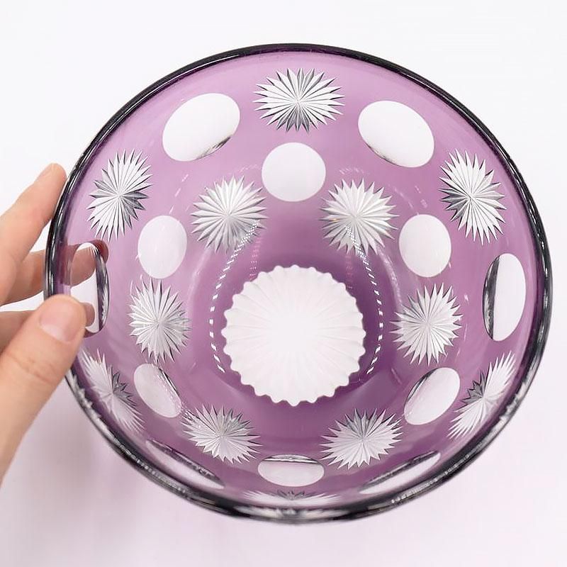 紫切子 ガラス ボウル 鉢 盛り鉢 水玉 菊 モダン 昭和レトロ 大正
