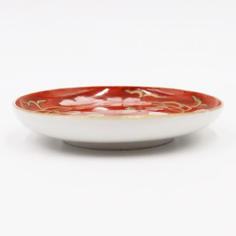 手描き赤絵豆皿 天塩皿 醤油皿和食器 昭和初期レトロ 7.5cm×1.5cm