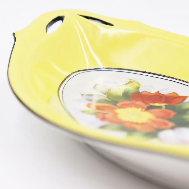 希少アールデコ花柄手描きセロリ皿 NORITAKE イエロー直径28.5 高さ4.5