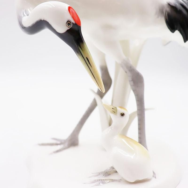 ノリタケボーンチャイナ 鶴の親子 置物 オブジェ アンティーク 骨董