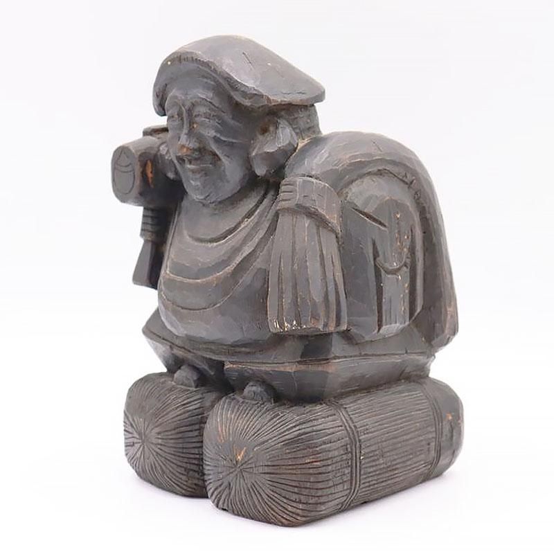 木彫 大黒天像 置物 縁起物 在銘 N 8646A 木彫 大黒天像 置物 縁起物