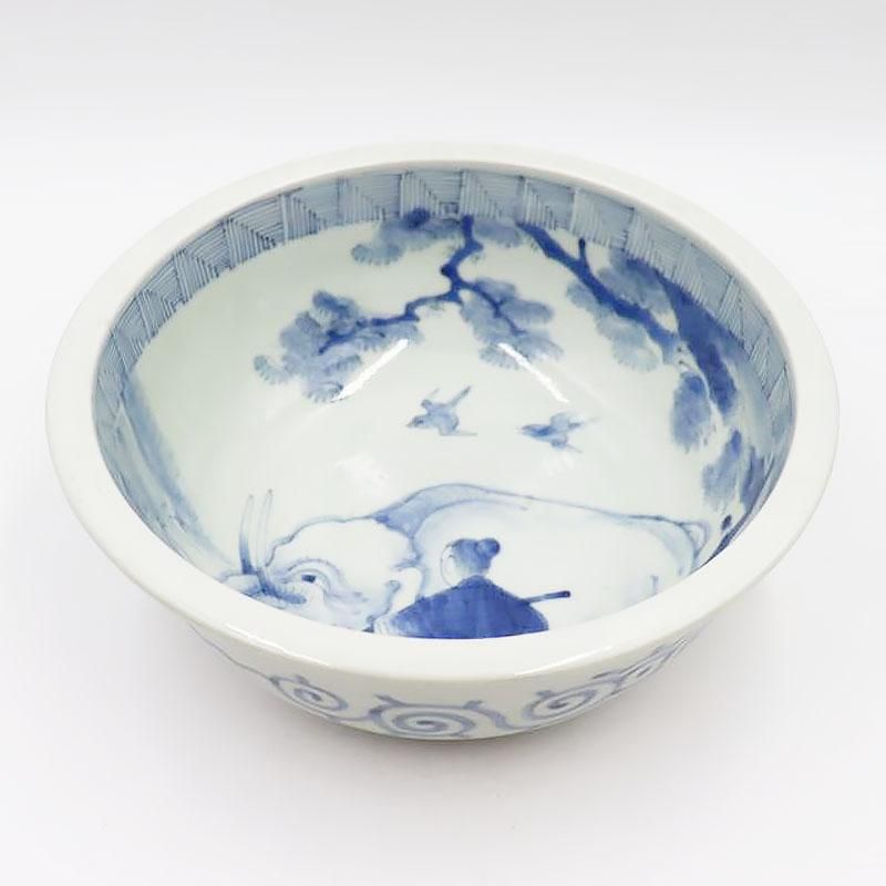 素敵な絵付けの大鉢 染付 骨董 素敵な絵付けの大