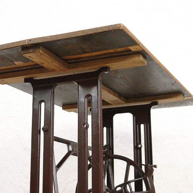 アンティーク※ JANOME足踏みミシン脚のテーブル ケヤキ天板 アイアン