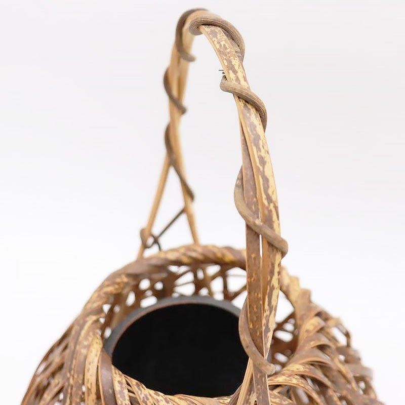 骨董 花入れ 蔦 籠形 アンティーク オブジェ 花器 手提げ 在銘 骨董 花