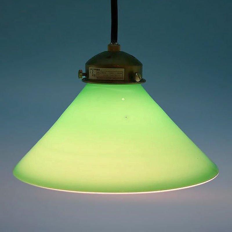 昭和レトロ 電笠 電傘 ランプシェード ガラス グリーン 緑 内乳白 照明
