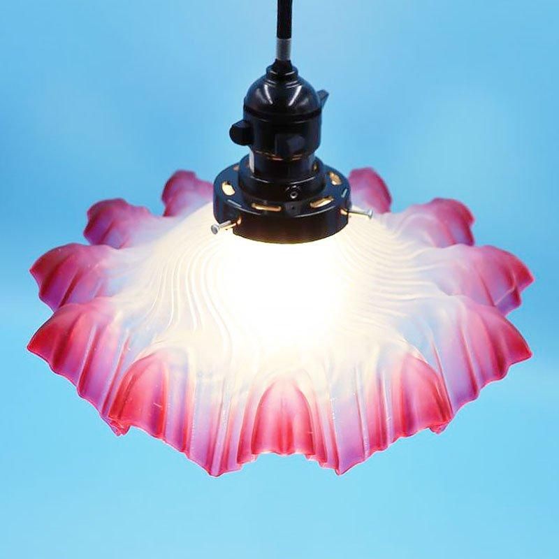 照明 大正ロマン 電笠 ガラス ピンク 直径27cm