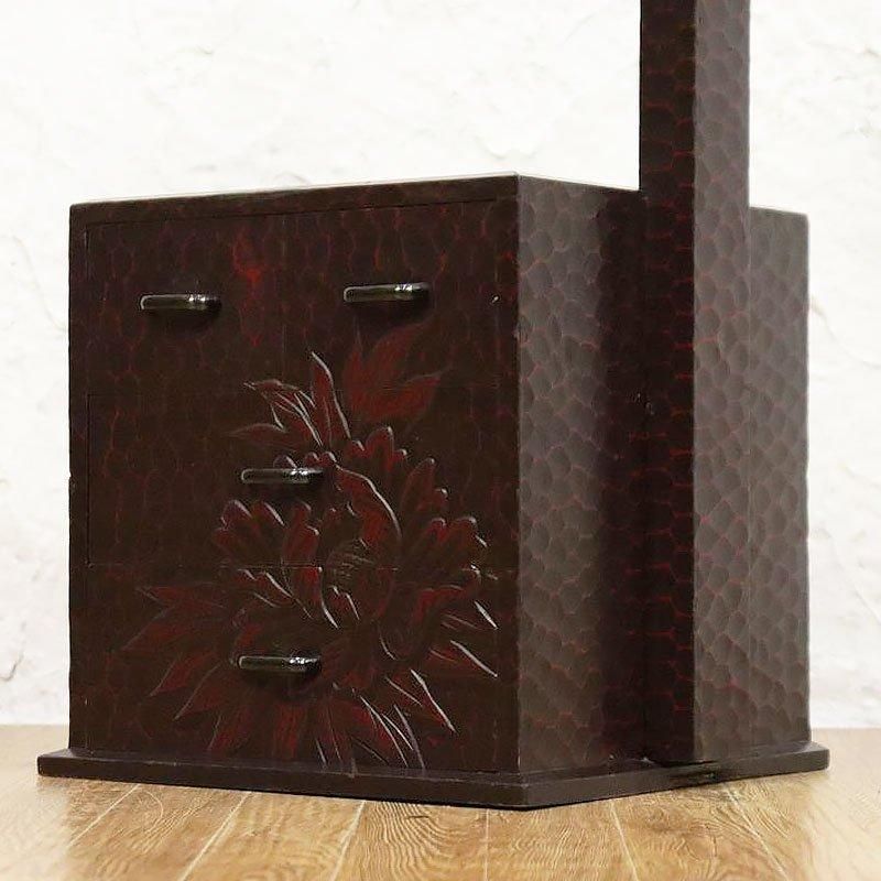 昭和初期 鎌倉彫の裁縫箱 針山付き小引出し