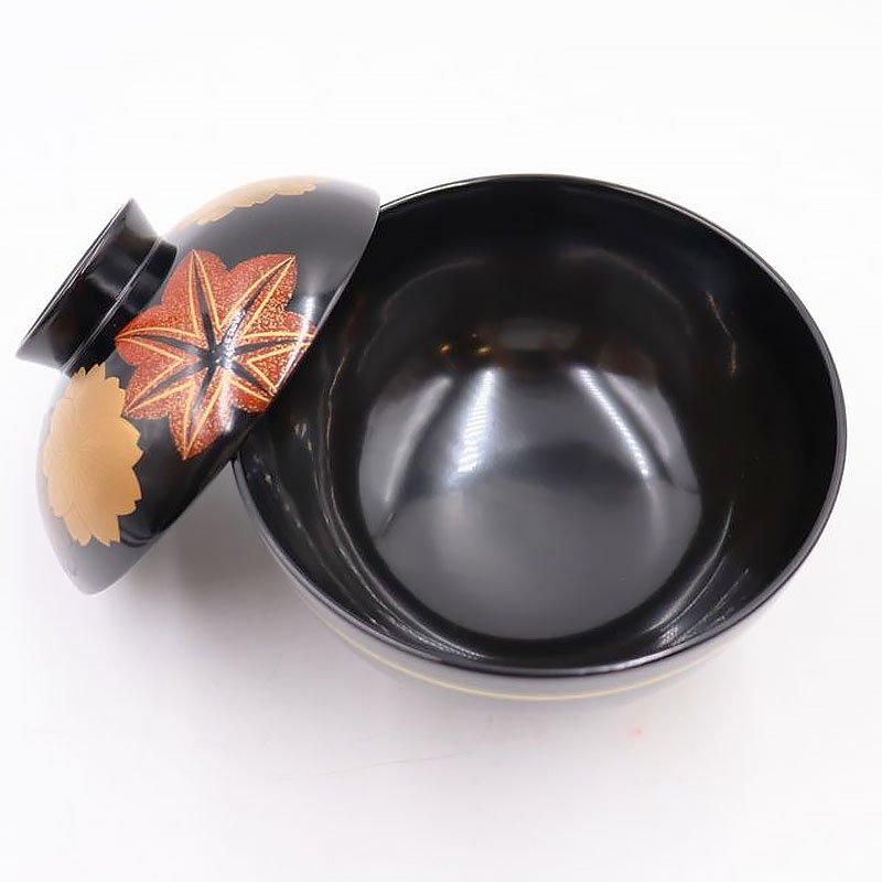 吸物碗 漆器 黒塗 蒔絵入り 大正昭和頃 直径11.5cm