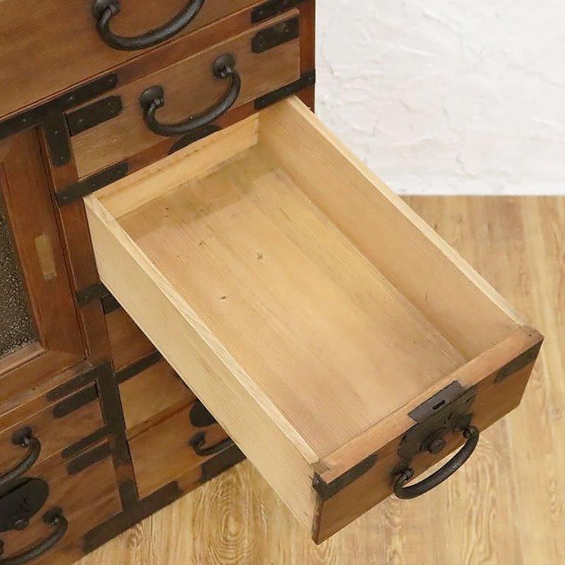 明治時代後期の杉製帳場箪笥｜幅75.5奥行37高さ73｜繊細な収納家具