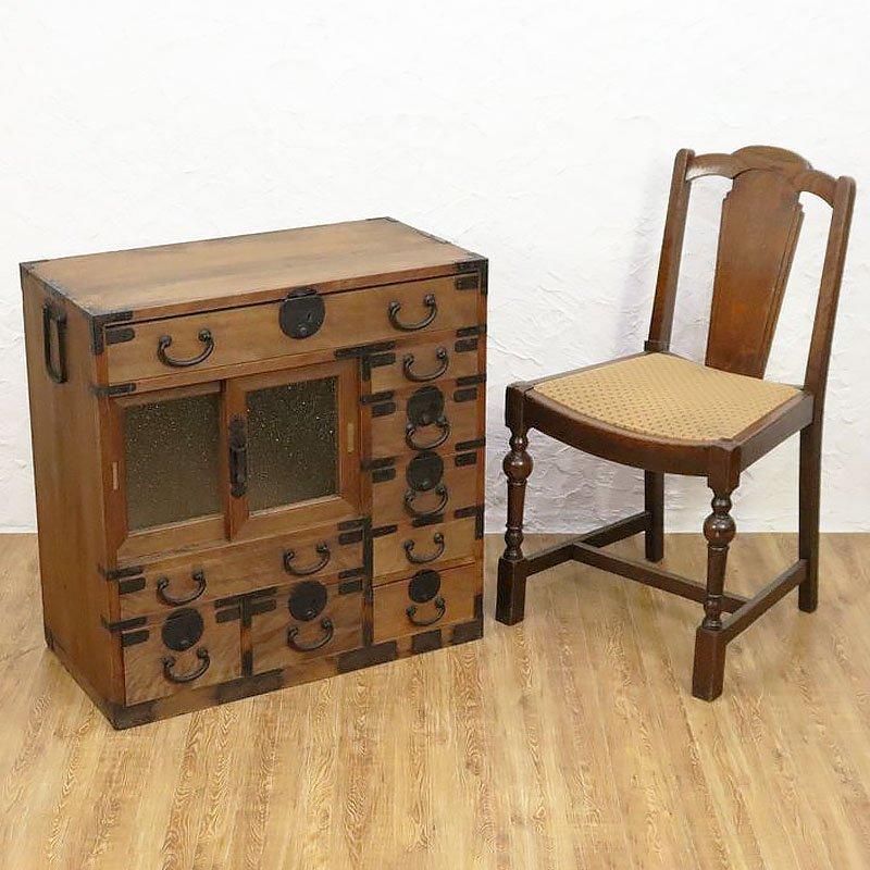 明治時代後期の杉製帳場箪笥｜幅75.5奥行37高さ73｜繊細な収納家具