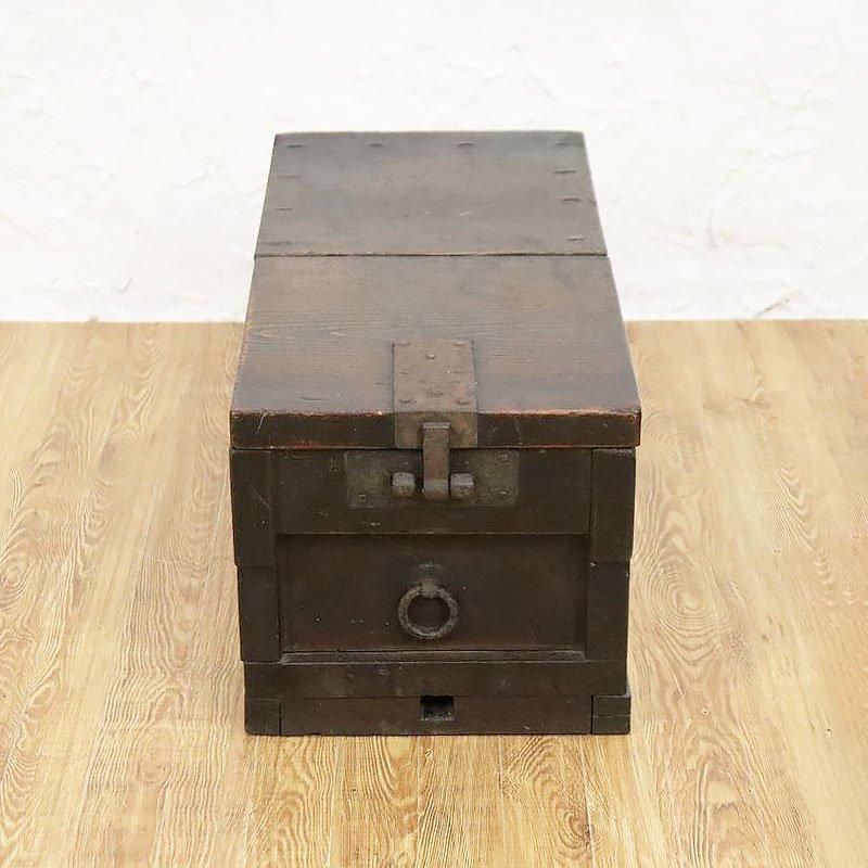 杉材の銭箱 江戸明治期 細長型 小引出付き