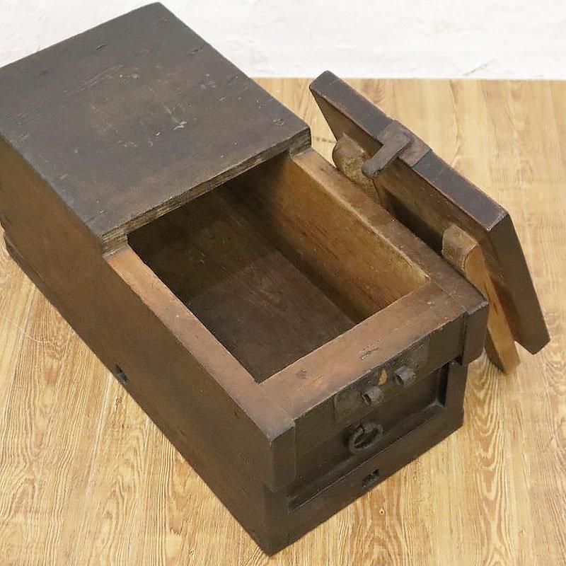 杉材の銭箱 江戸明治期 細長型 小引出付き