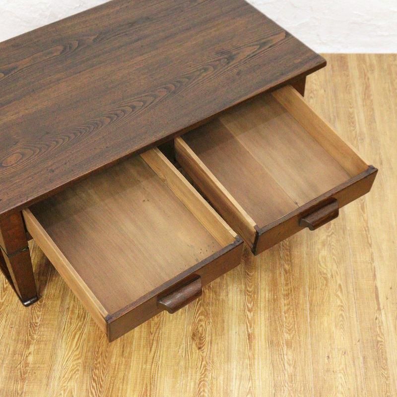 昭和レトロ 古家具 木製文机 3杯引き出し付き座卓 書斎机 ビンテージ
