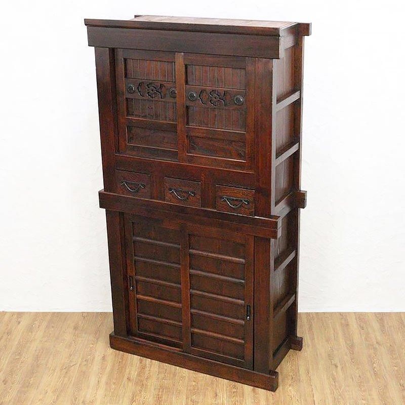 キャビネット 三尺膳棚 水屋箪笥 明治大正 二段重ね 重厚感