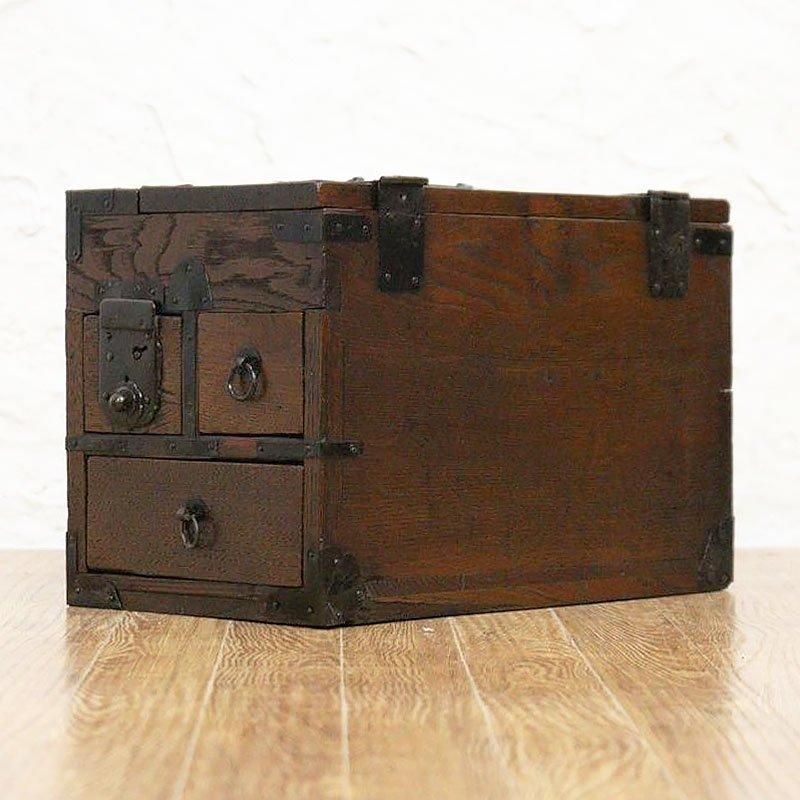 硯箱 掛け硯 小引出し 小物入れ 桑材 時代金具 日本製 明治時代 日本の