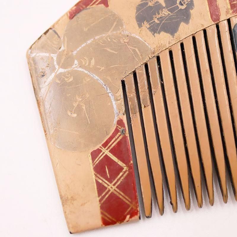 漆塗り蒔絵 螺鈿細工入り 大正時代 櫛 日本製 アンティーク