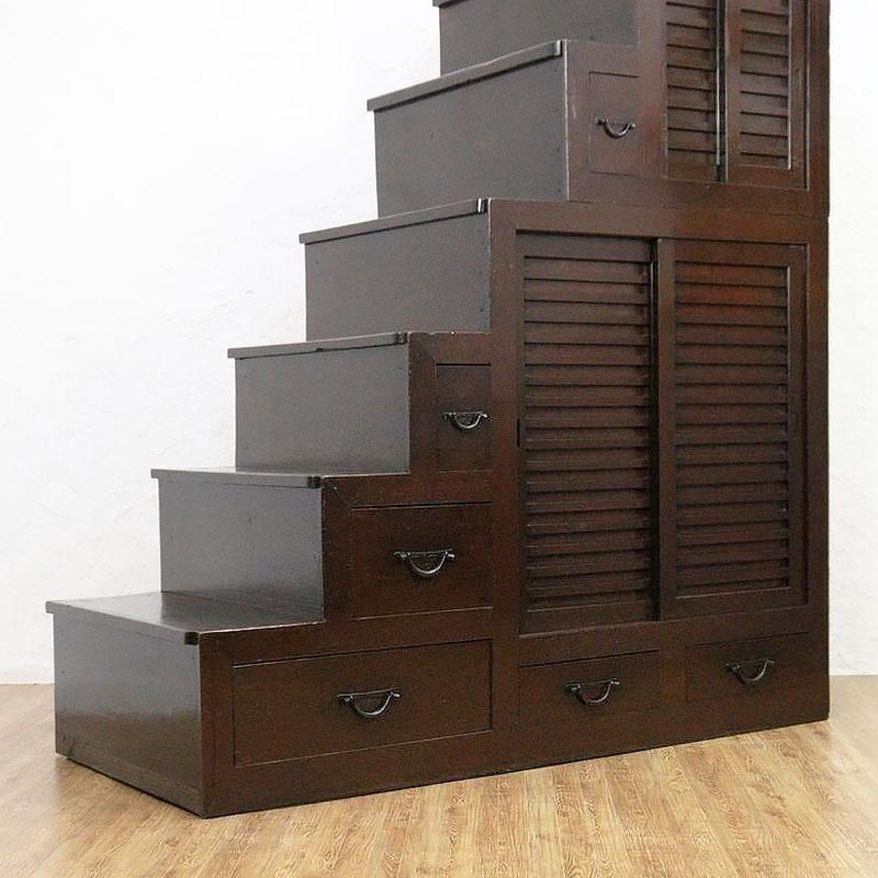 大正の八段階段箪笥｜重厚な和家具 幅154.5cm