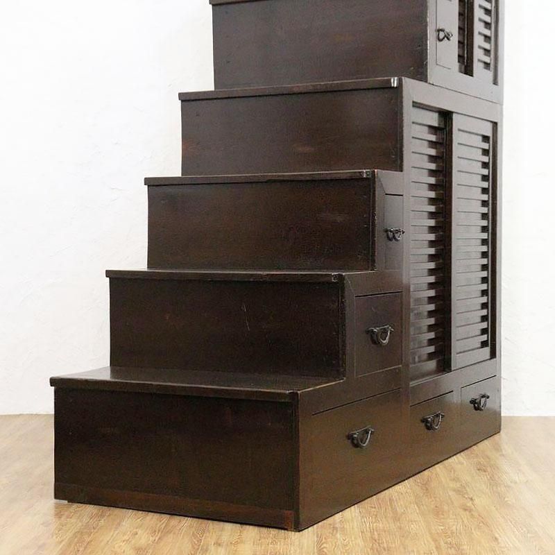 大正の八段階段箪笥｜重厚な和家具 幅154.5cm