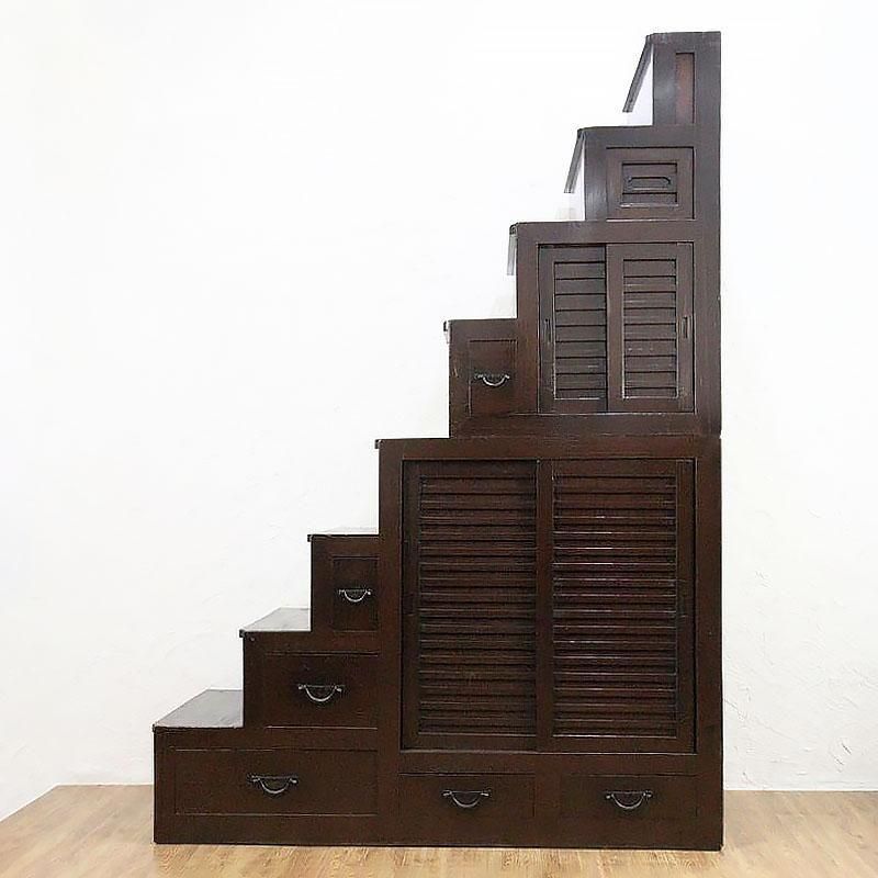 DIC112 明治大正期 和製アンティーク 階段箪笥 特大7段 左上がり