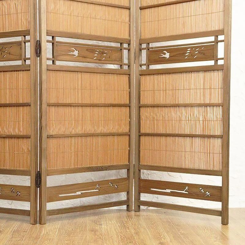 古い竹簾屏風 衝立 目隠し 四つ折り 透かし彫り 古民家 古道具 【公式