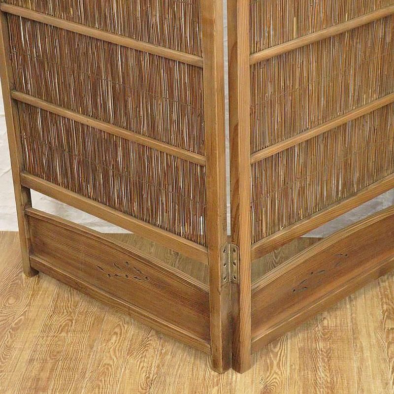 屏風 杉竹製 透かし入り 昭和初期 四連 アンティーク