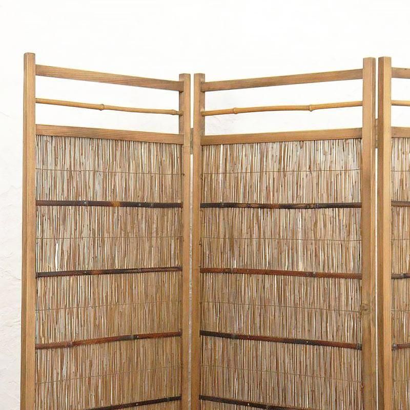 屏風 杉竹製 透かし入り 昭和初期 四連 アンティーク