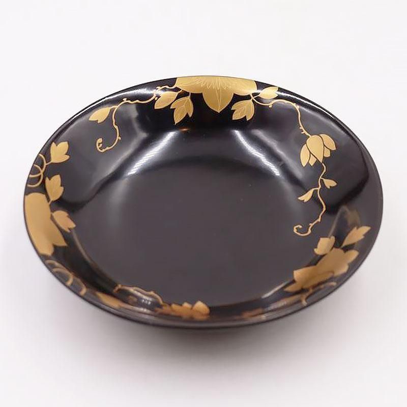 銘々皿 昭和初期の蒔絵入り黒塗りの味わいアンティーク