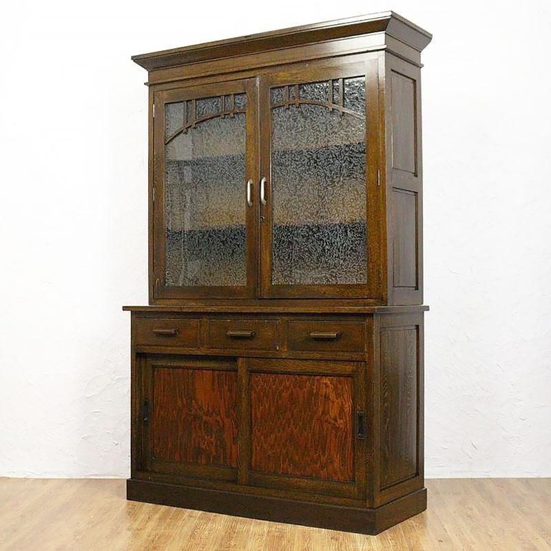 キャビネット 大正ロマンの結霜ガラス入り食器棚