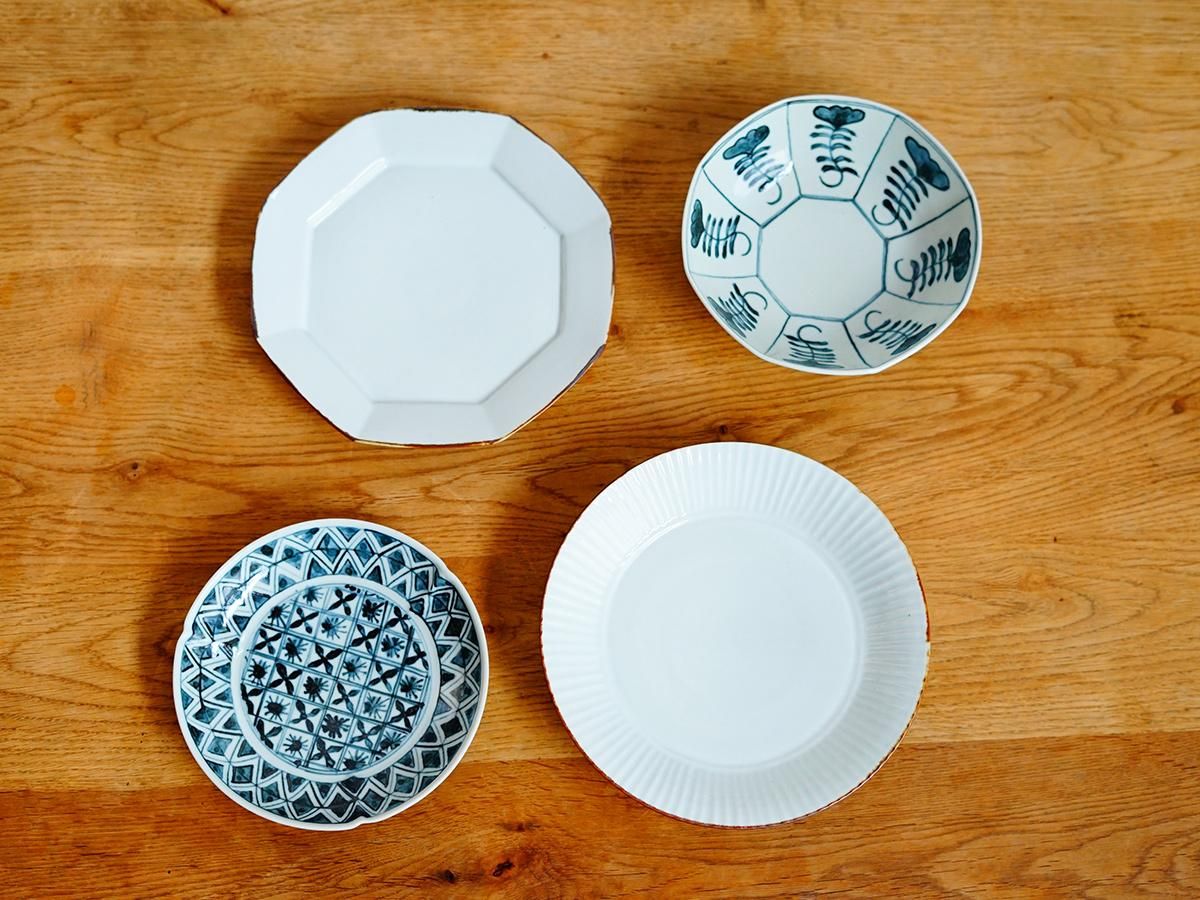 小皿 3枚 梅文様 花弁縁 染付 色絵付 茶縁 南州 明治 大正 小皿 3枚 梅