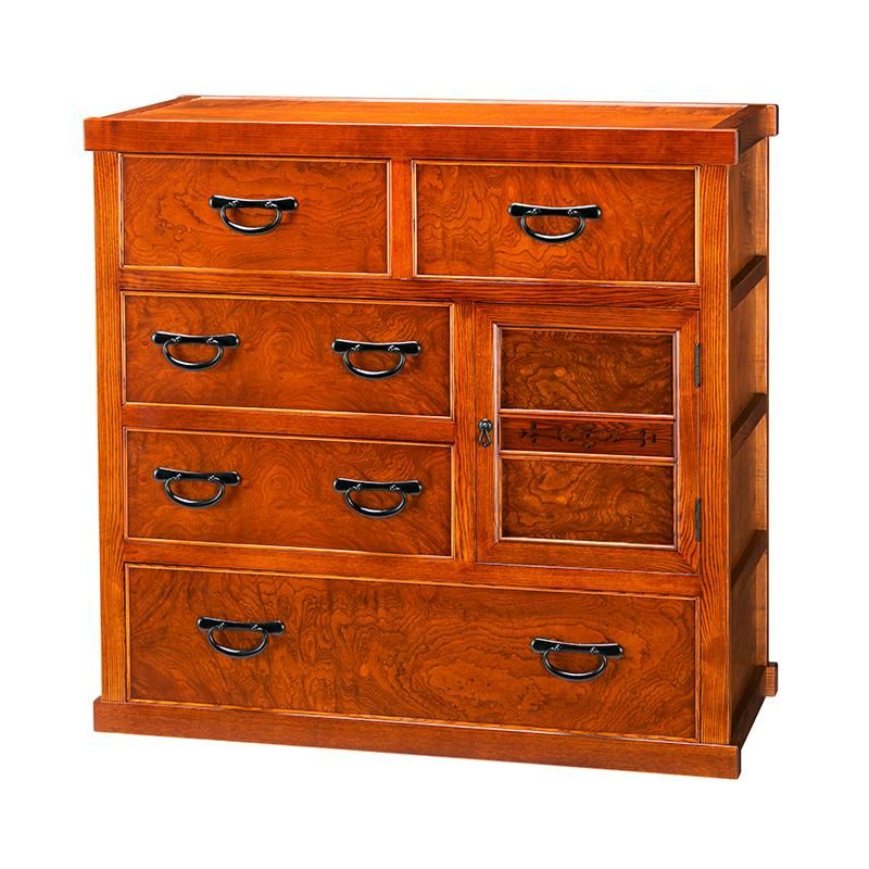 民芸チェスト 和箪笥 和ダンス からくり帳場箪笥 K-80 欅玉杢 けやき屋