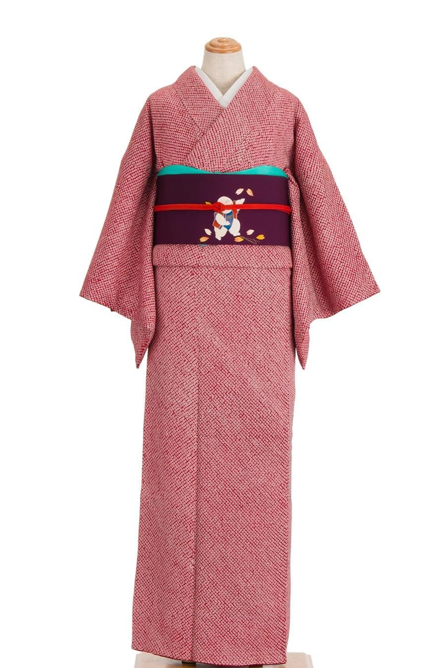 総絞り 赤と白 鹿の子 - からん::アンティーク着物・リサイクル着物の