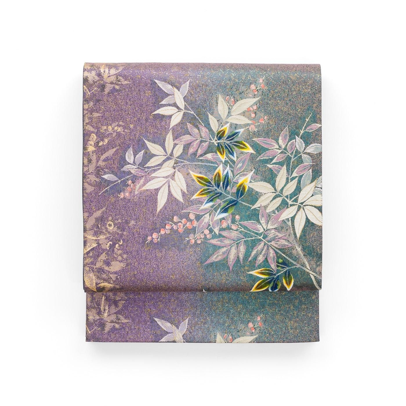 袋帯○紫と緑 南天 - からん::アンティーク着物・リサイクル着物の通販