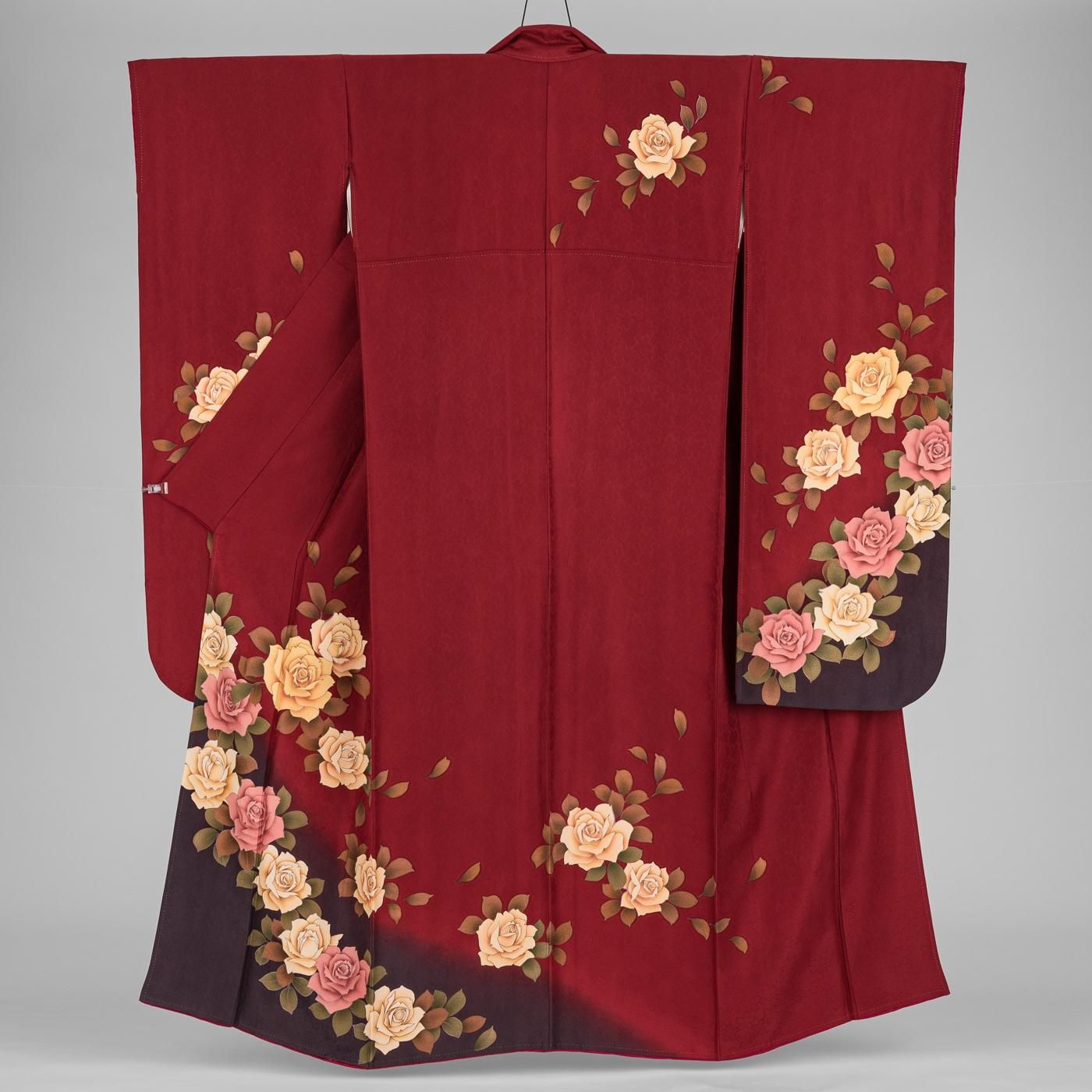 振袖 くすみカラーの薔薇 - からん::アンティーク着物・リサイクル着物