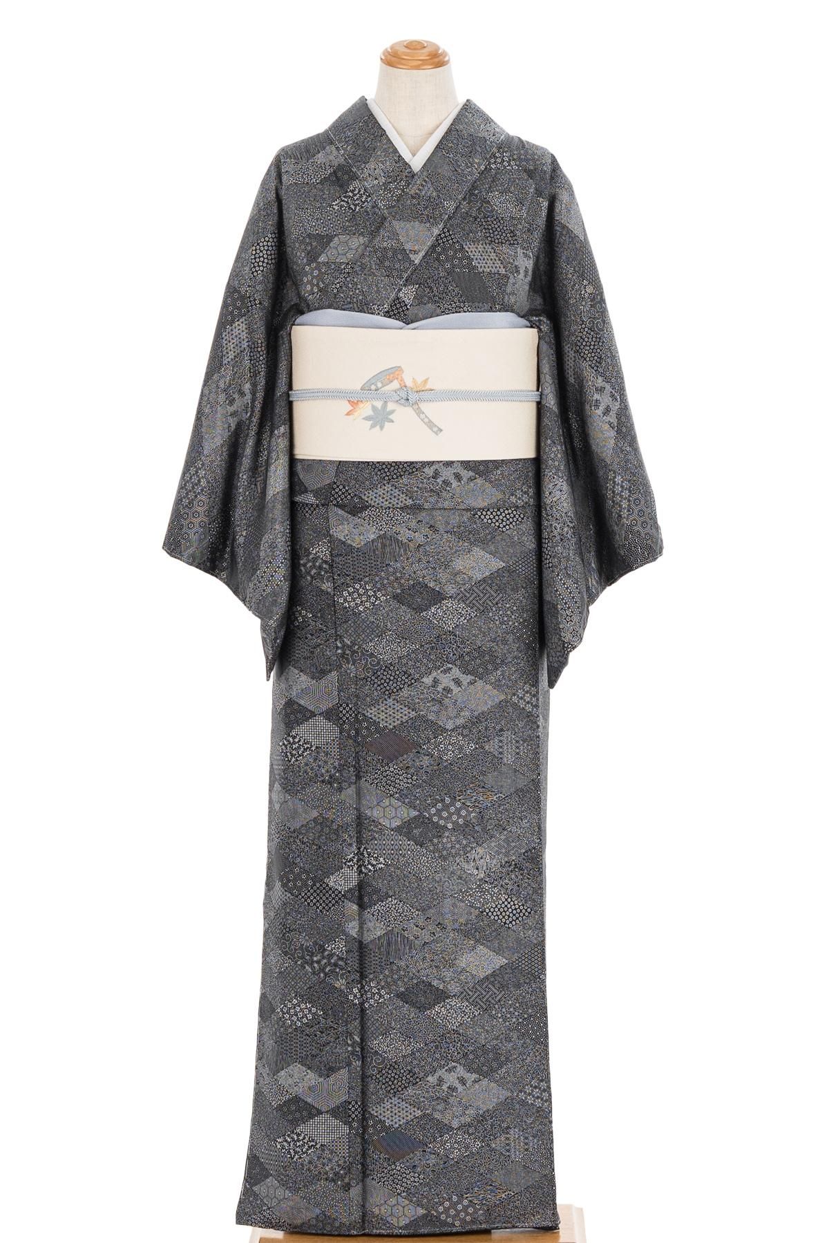 大島紬 江戸小紋 菱に寄せ柄 - からん::アンティーク着物・リサイクル