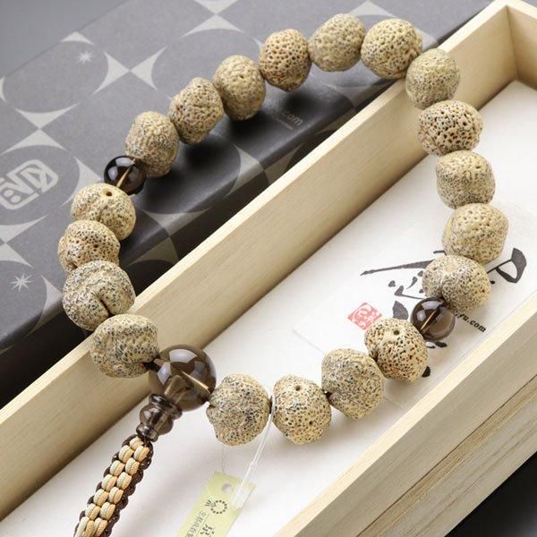 浄土真宗 男性用 数珠 原実 星月菩提樹 茶水晶 正絹紐房 - 数珠 京念珠