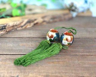 九谷焼 風鎮 掛け軸用 青粒+金花詰(傑作)-百華園