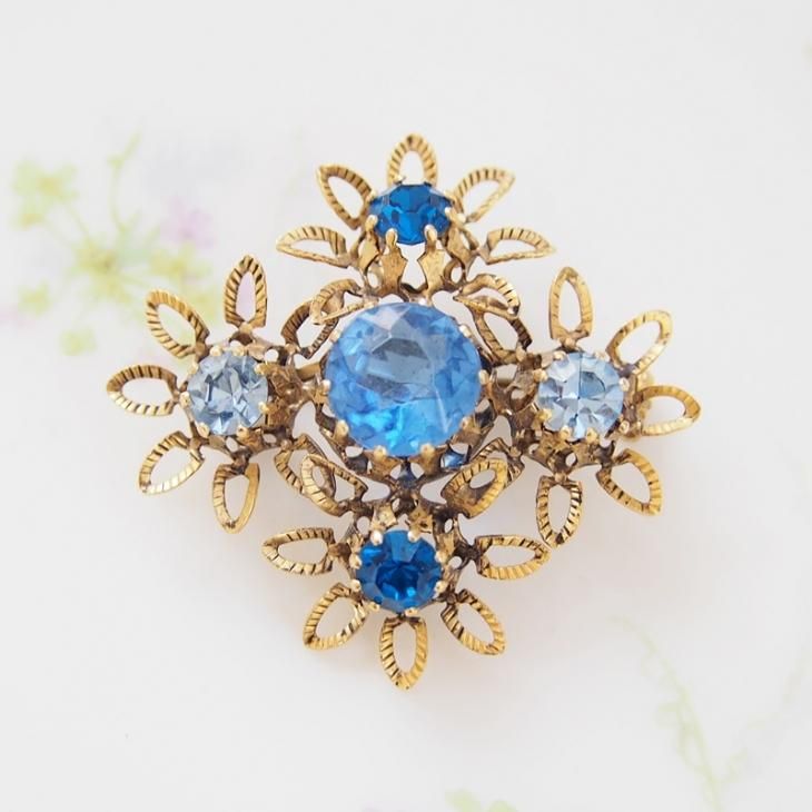 AUSTRIA オーストリア アンティークゴールドトーン ブルーライン