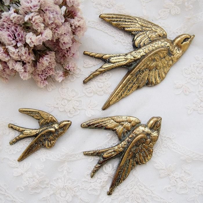 イギリス 真鍮 ツバメの壁掛けオブジェ ウォールデコ L - ヴィンテージ