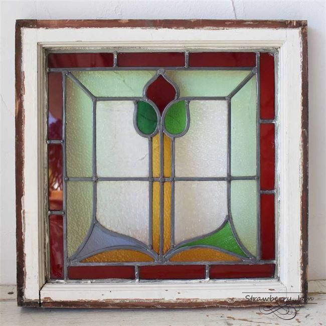 英国アンティークステンドグラス窓枠/ガラスウィンドウ/建具(84-212-6
