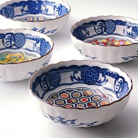 藍染小紋 4.5寸鉢（全4種） | 和食器の伝統デザイン - 梅陶器