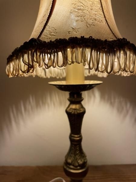 フランス アンティーク テーブルランプ 真鍮製 シェード布製