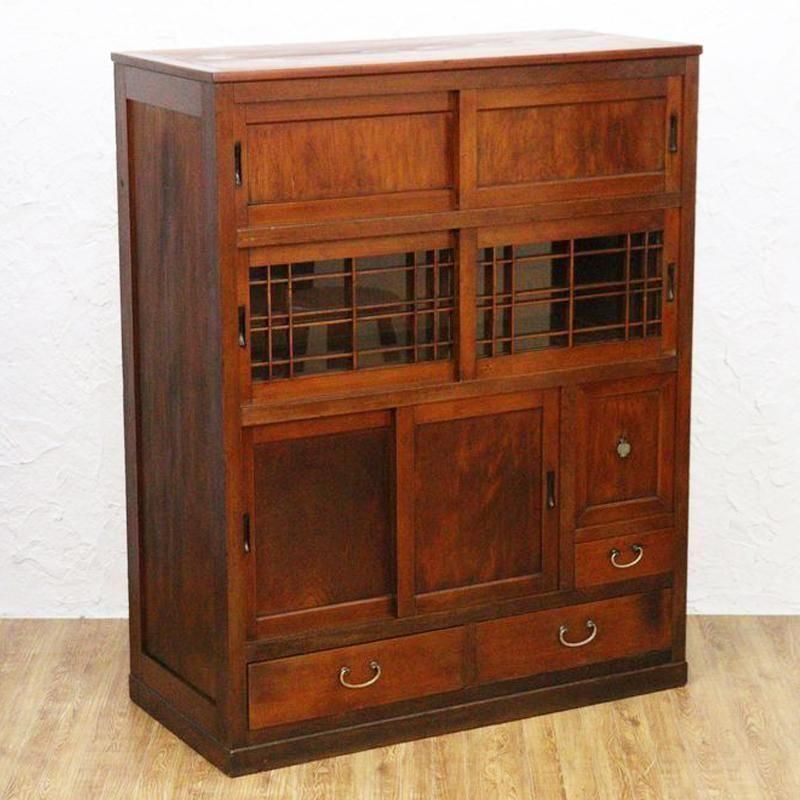 町屋家具アンティーク食器棚、和モダンキャビネットおしゃれ大正ロマン