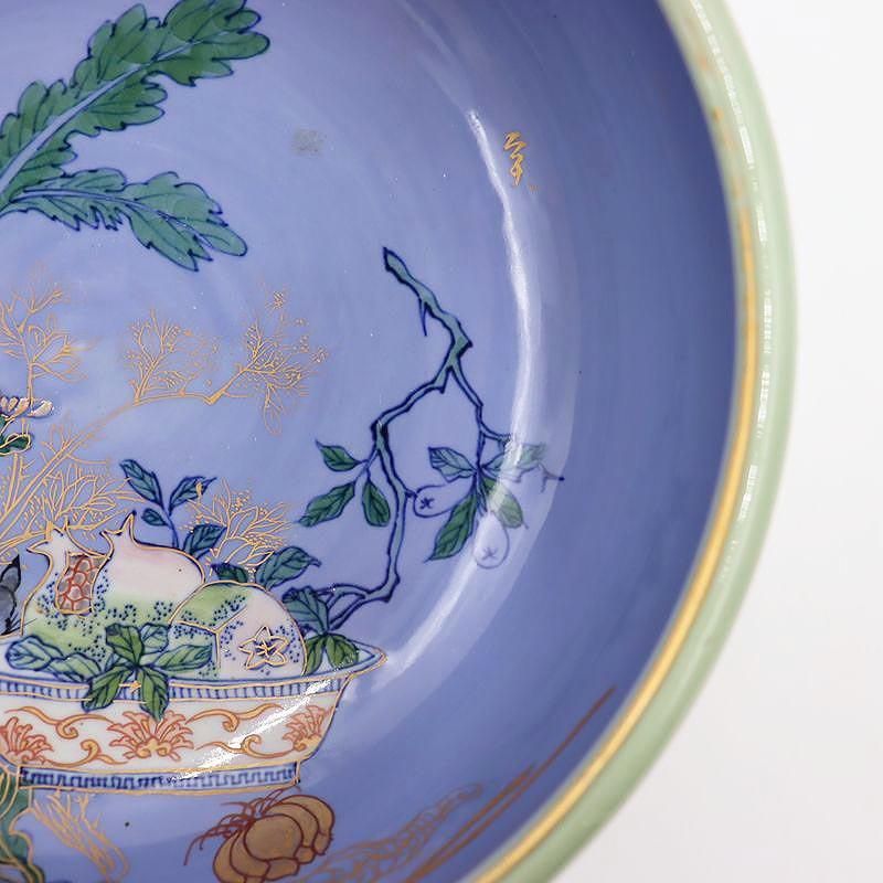 希少なアンティーク色絵青磁中鉢 明治時代後期