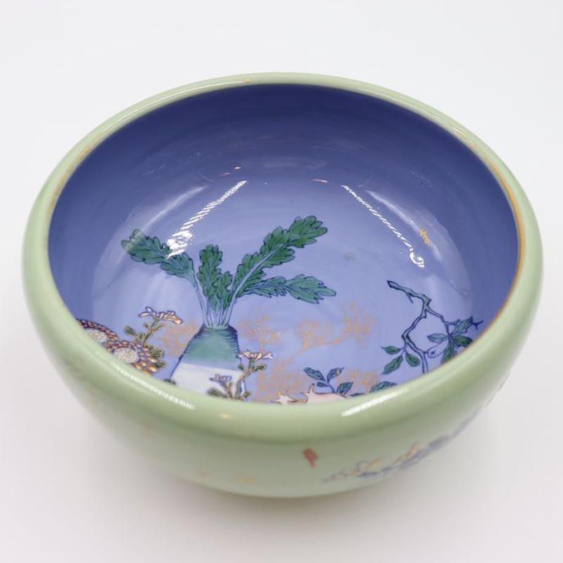 希少なアンティーク色絵青磁中鉢 明治時代後期