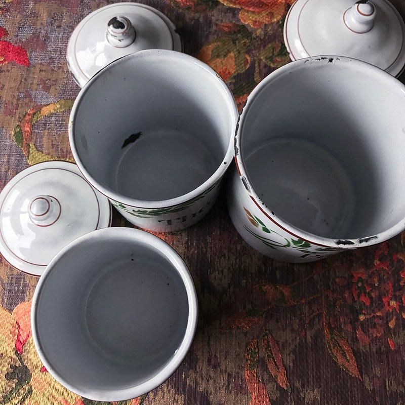 アンティーク風ホーローキャニスターセット 清潔感ある白色