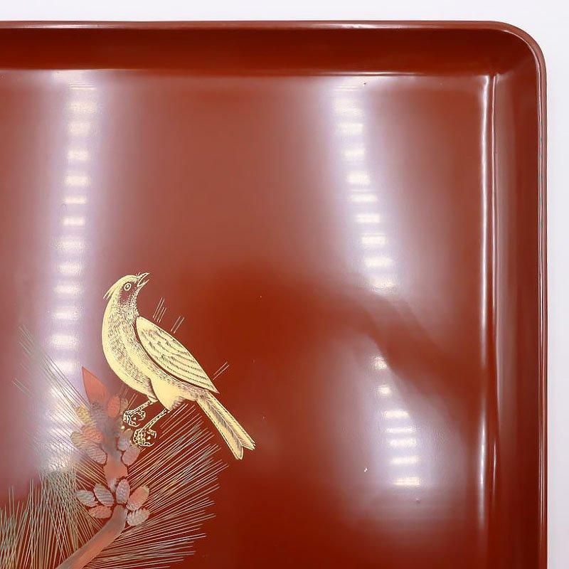 大正時代のアンティーク輪島塗四方盆 松と鳥図