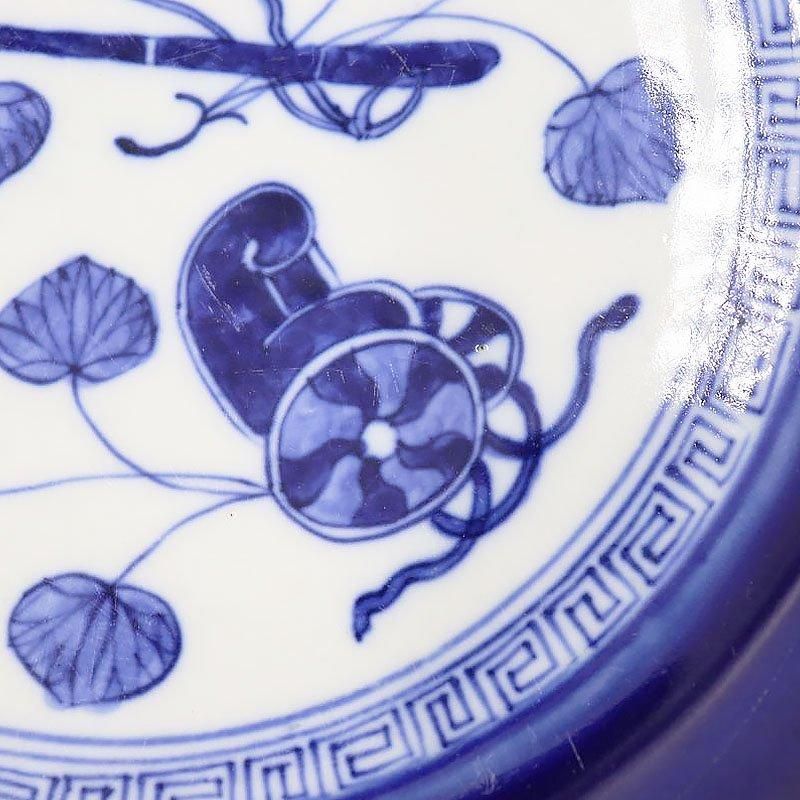 アンティーク瑠璃色大皿 葵の葉模様 江戸・明治時代